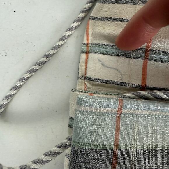 Sonia Benson Satin Plaid Bow Handbag White Blue Rope Strap Spring Preppy - Picture 5 of 9